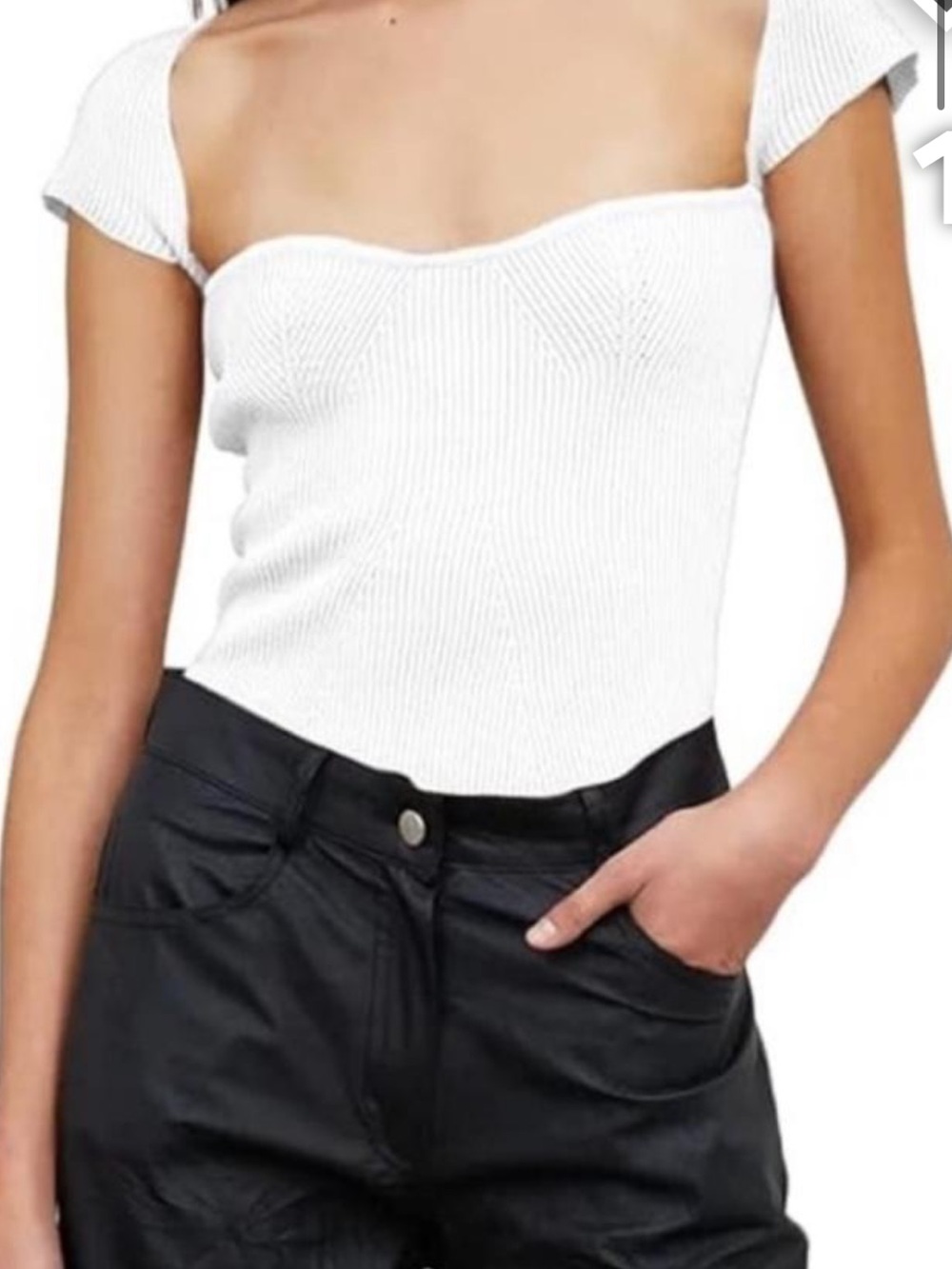 Women's White Ribbed sweetheart-Neck Top - The Workshop - new with tag